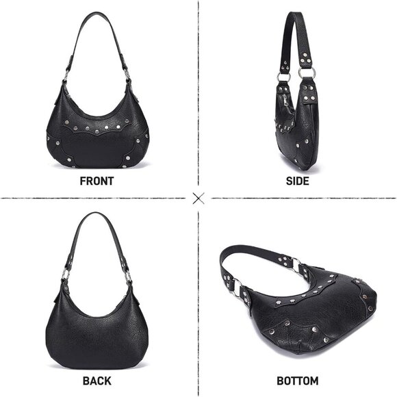 Women's Goth Y2K Mini Purse Small Shoulder Bag with Rivets and Zipper - Picture 6 of 7